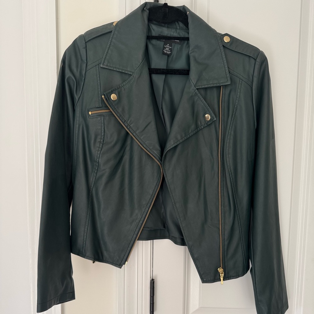 Women's Deep Green Faux Leather Jacket size M by INC